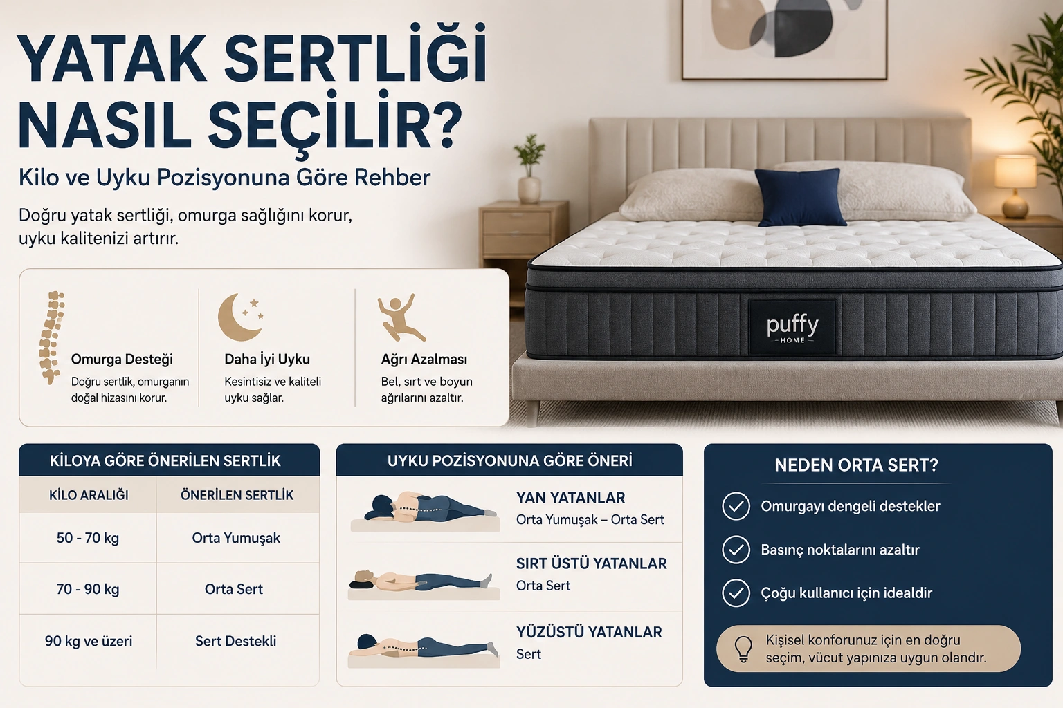En İyi Yatak Sertliği Nasıl Seçilir? (Kilo ve Uyku Pozisyonuna Göre Rehber)