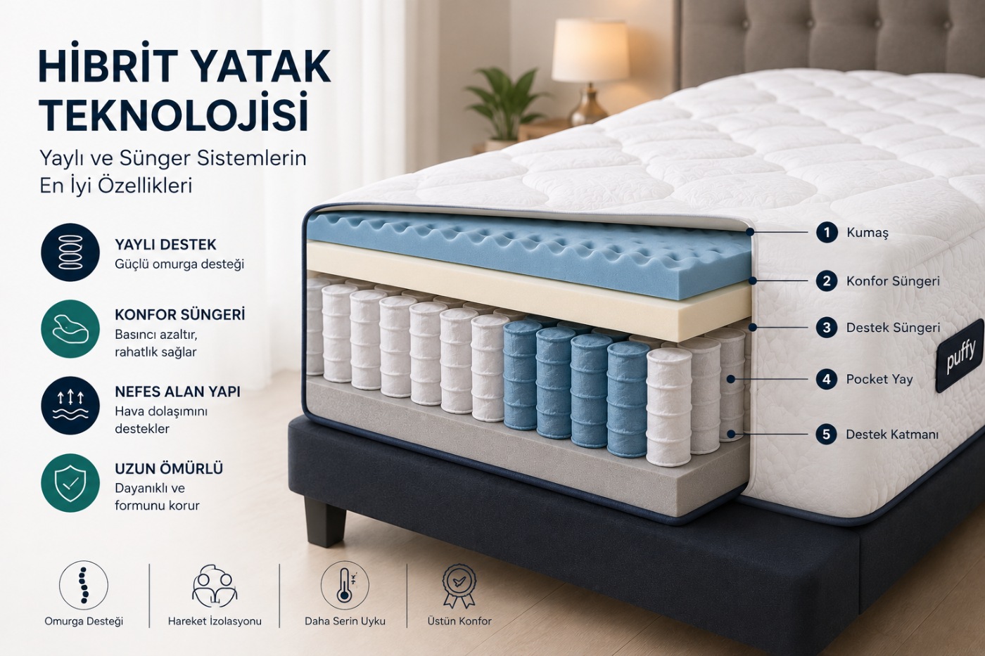 Hibrit Yatak Teknolojisi Nedir? Yaylı ve Sünger Sistemlerin En İyi Özellikleri (2026 Rehberi)